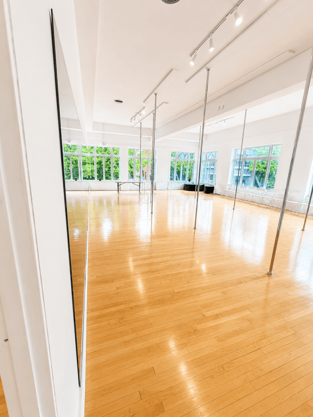 Pole and movement studio with mirrors at OnDemand Creative Studios in Portland